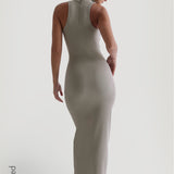 Sleeveless Turtleneck Form-Ribbed Maxi Dress - Quiet sage
