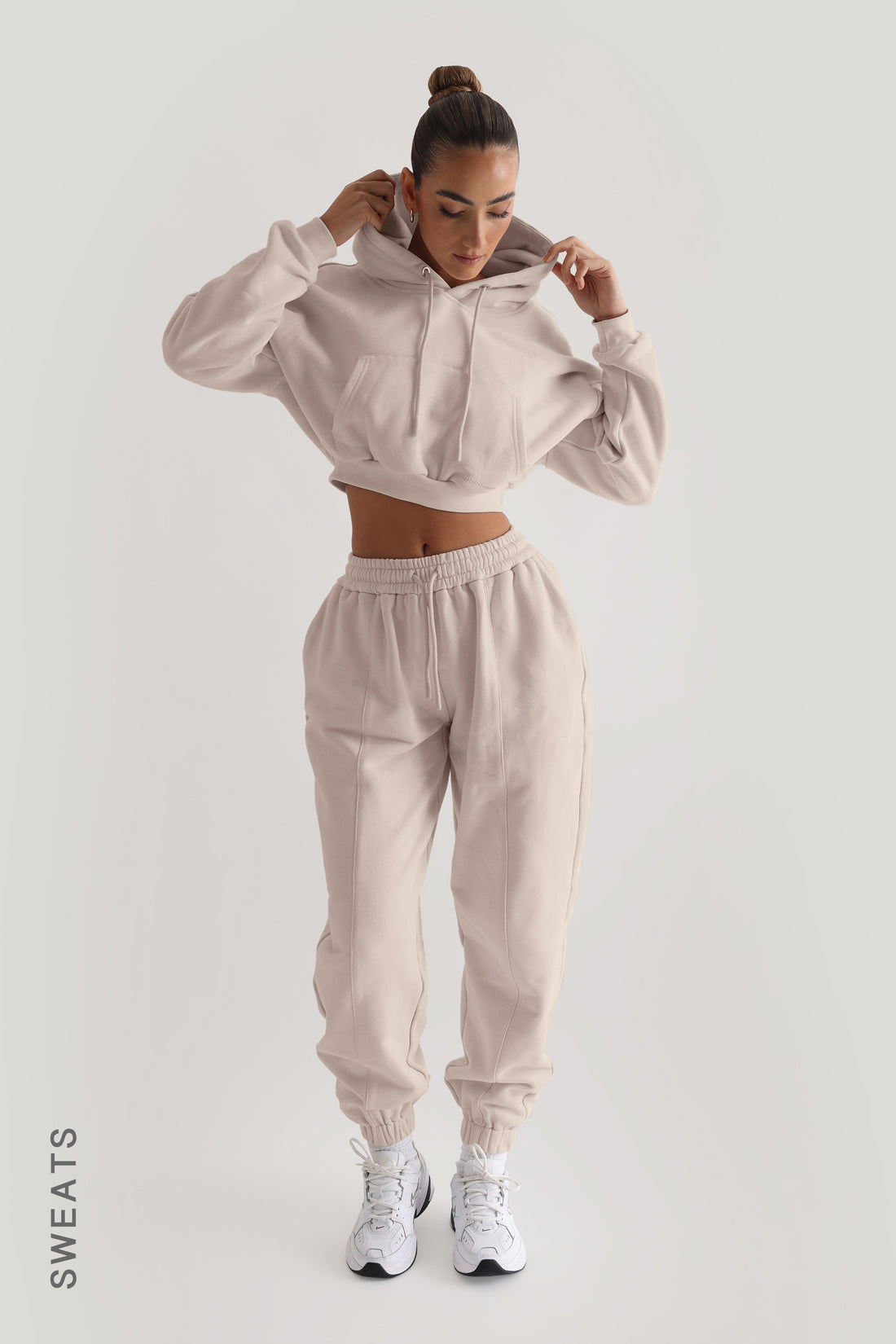 Oversized Cropped Hoodie - Soft Beige