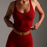 Round Neck Micro-Ribbed Tank Top - Cranberry