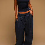 The Ivy Wide-Leg Linen Trousers - Navy