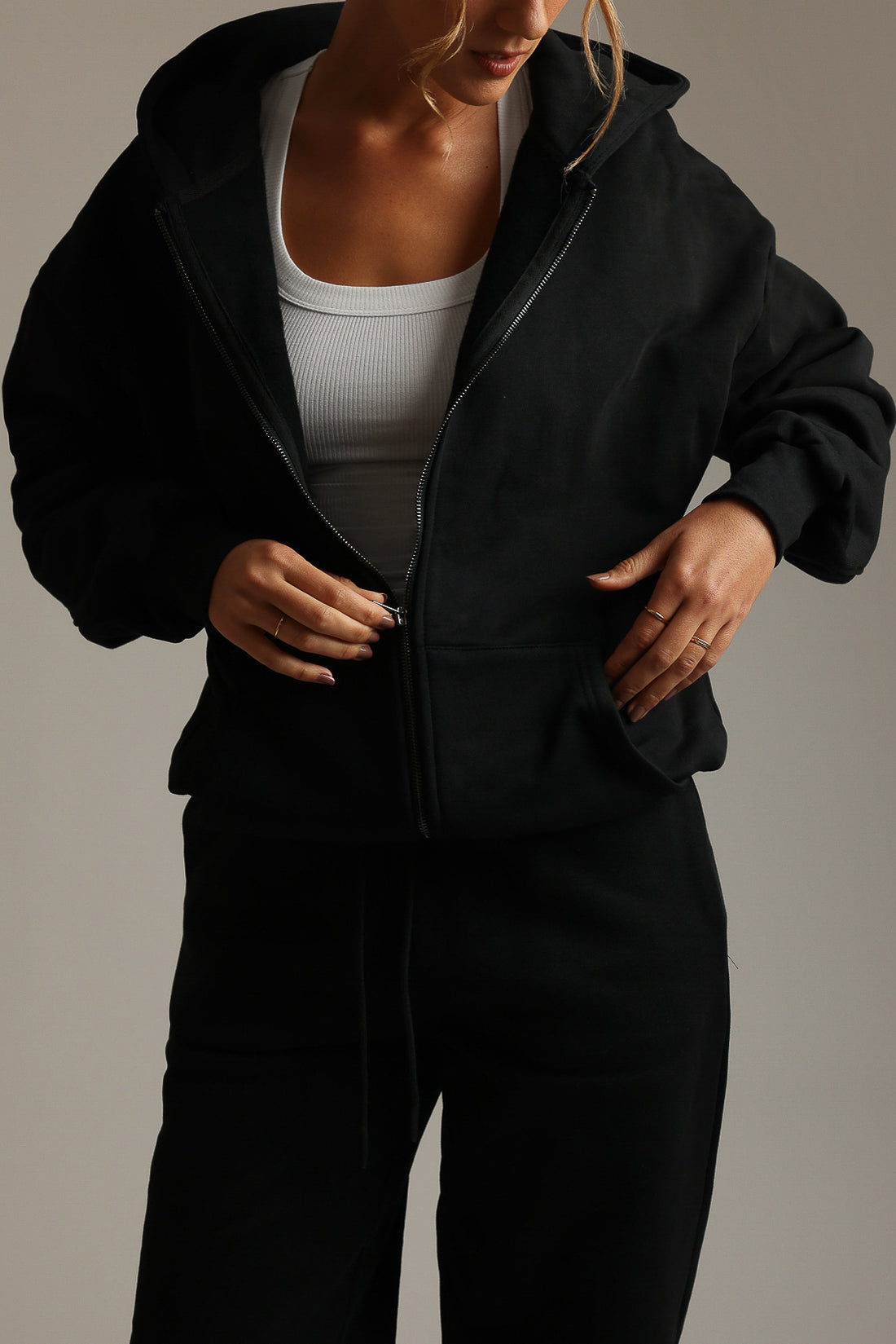 Boyfriend Zip-Up Hoodie - Black