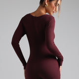 Button Up Micro-Ribbed Romper - Black Cherry