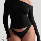 The Ruched Asymmetrical Long Sleeve Top - Black