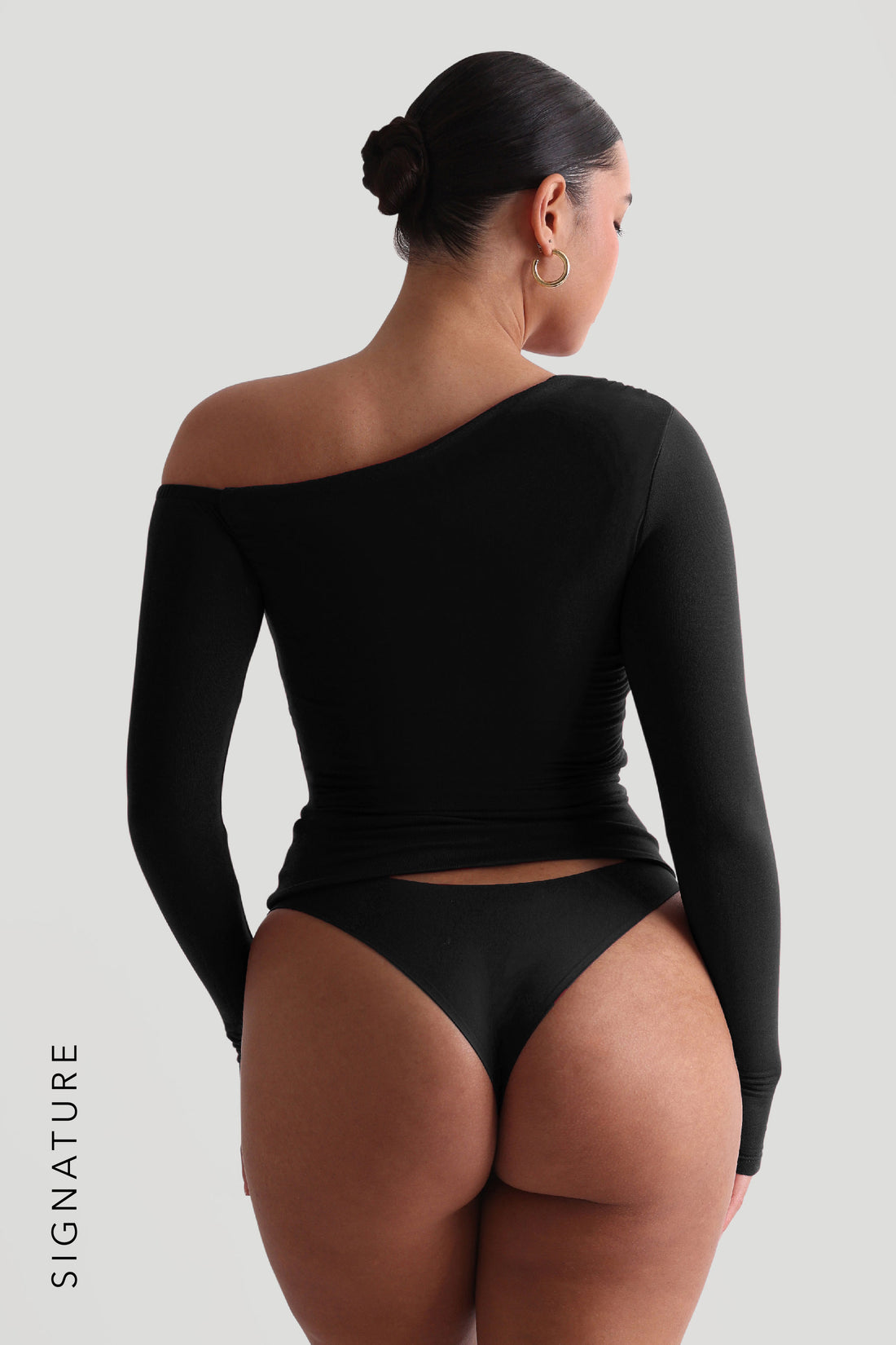 The Ruched Asymmetrical Long Sleeve Top - Black