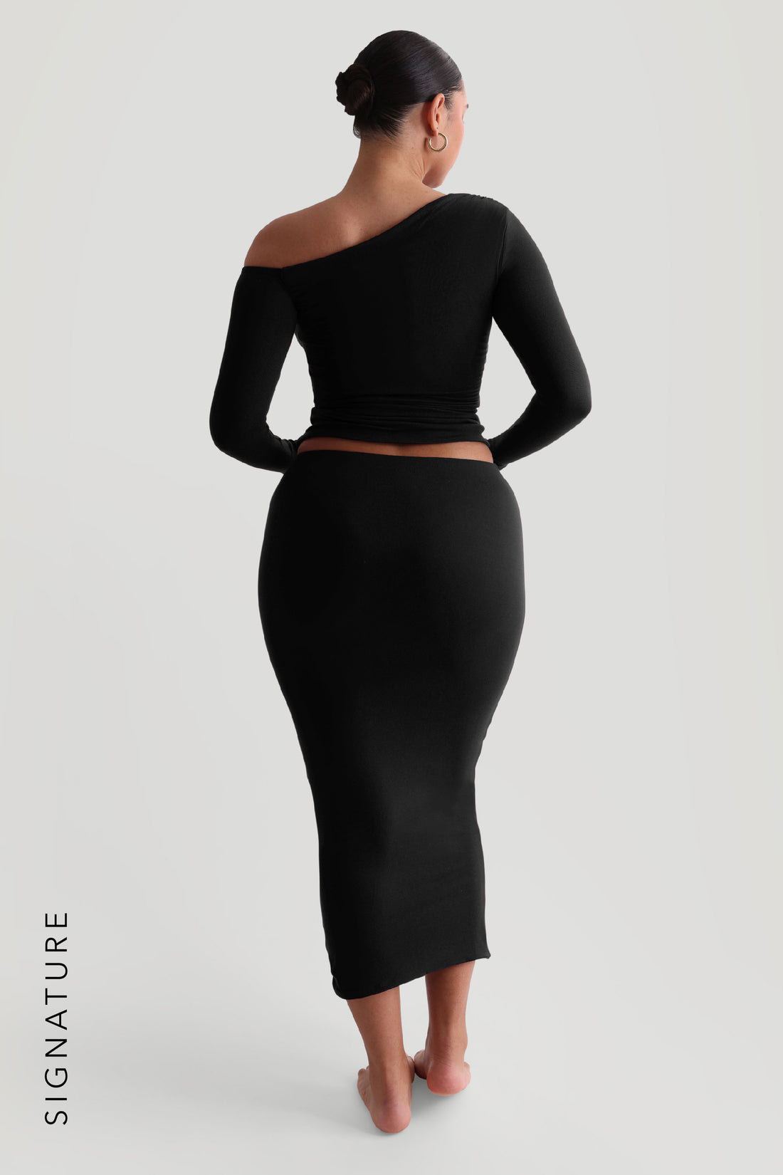 The Ruched Asymmetrical Long Sleeve Top - Black