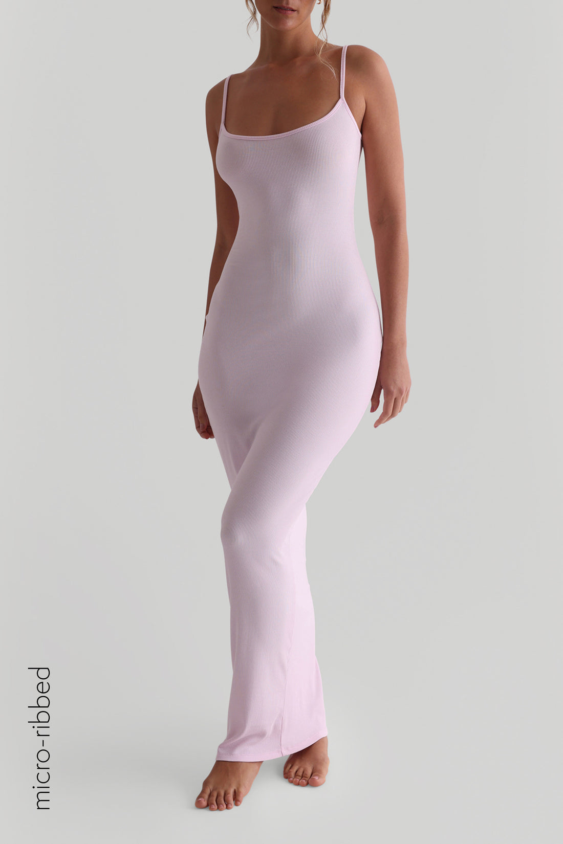 Slip-On Micro-Ribbed Maxi Dress - Soft Pink