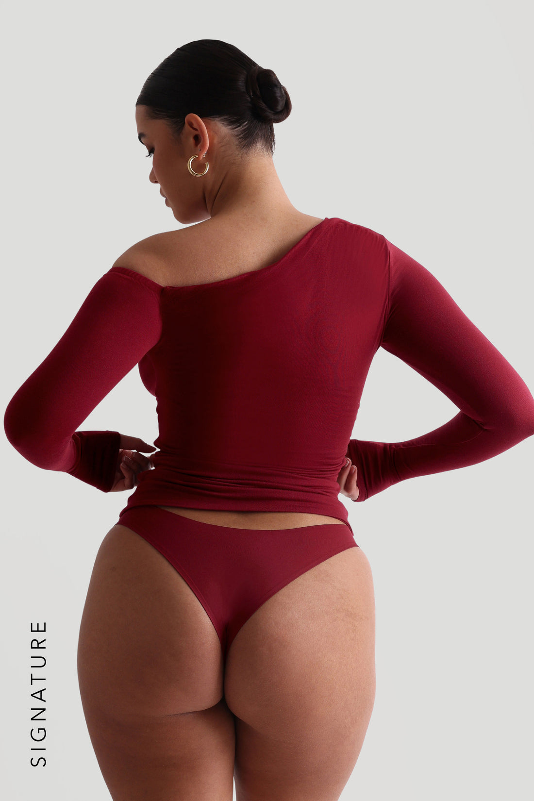 The Ruched Asymmetrical Long Sleeve Top - Wine