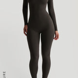 U-Shape Long Sleeve Jumpsuit - Charcoal