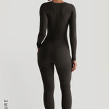 U-Shape Long Sleeve Jumpsuit - Charcoal