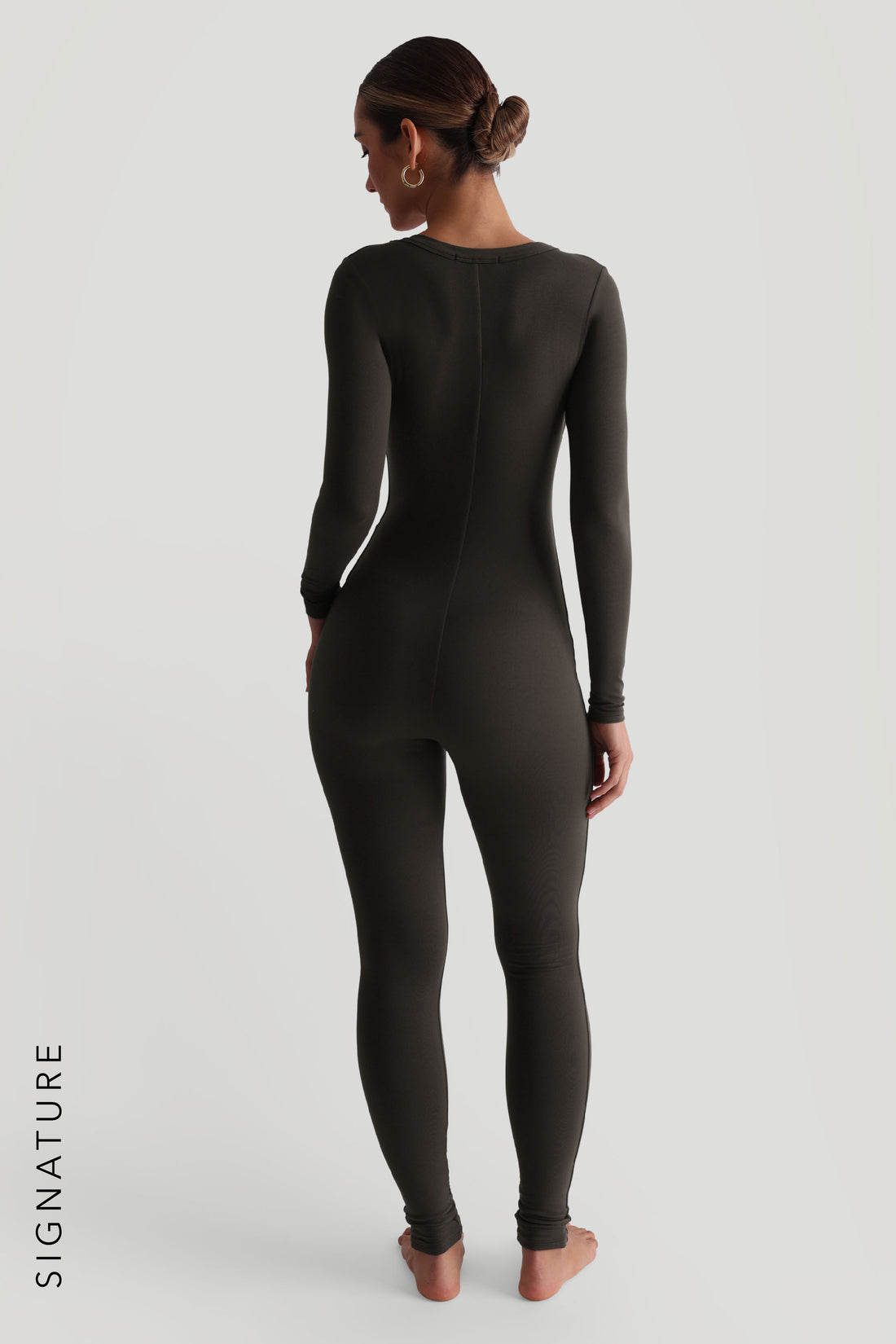 U-Shape Long Sleeve Jumpsuit - Charcoal