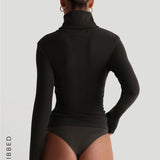 Form-Ribbed High-Rise Turtleneck Long Sleeve T-Shirt - Charcoal