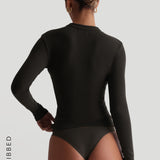 Form-Ribbed Button-Up Long Sleeve T-Shirt - Charcoal