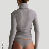 Form-Ribbed High-Rise Turtleneck Long Sleeve T-Shirt - Moon