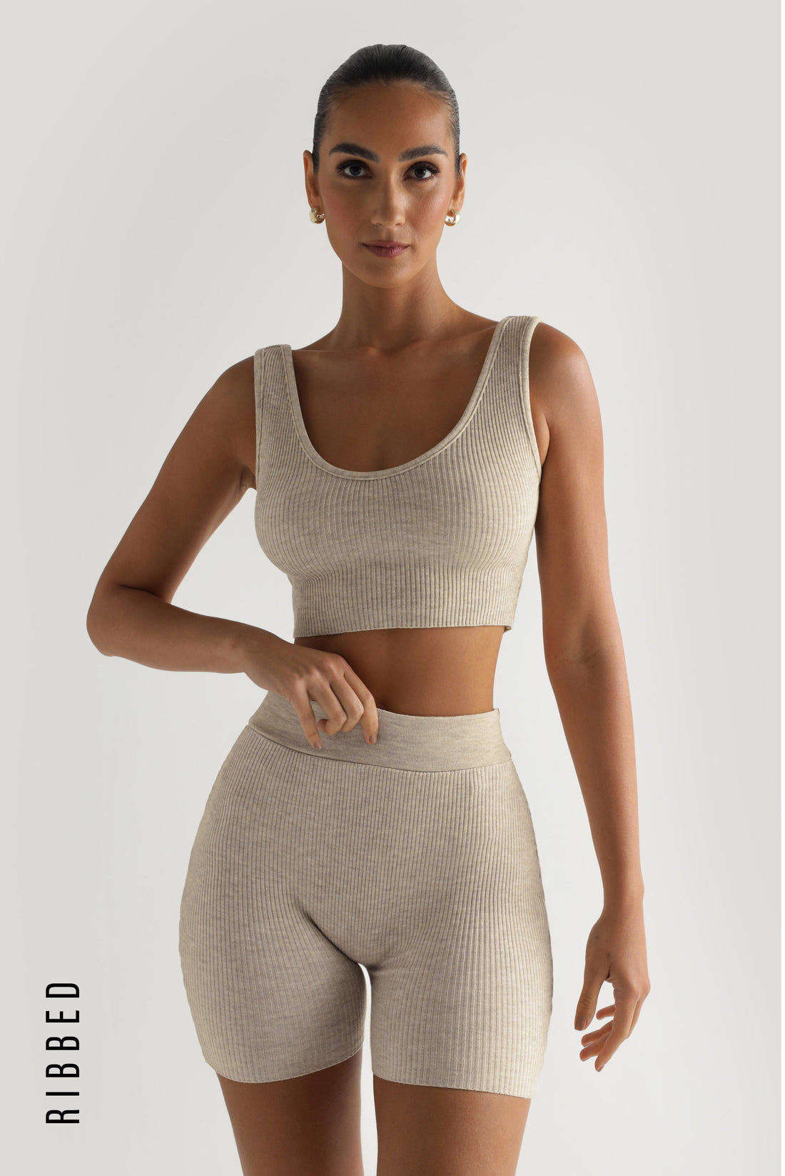 Scooped Ribbed Crop Top - Oatmeal