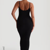 Robe longue à enfiler en micro-coton côtelé - Noir
