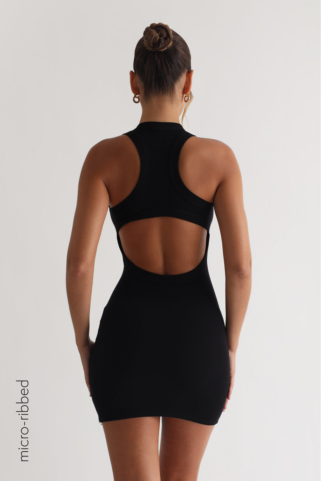 T-Shape Micro-Ribbed Mini Dress - Black