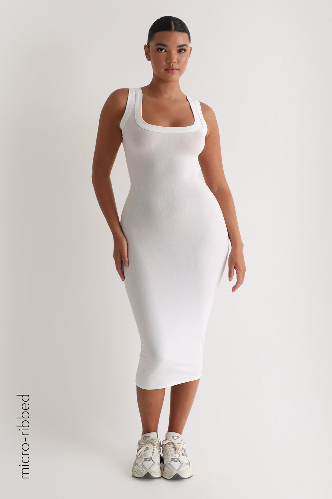 Form Micro-Ribbed Midi Dress - White