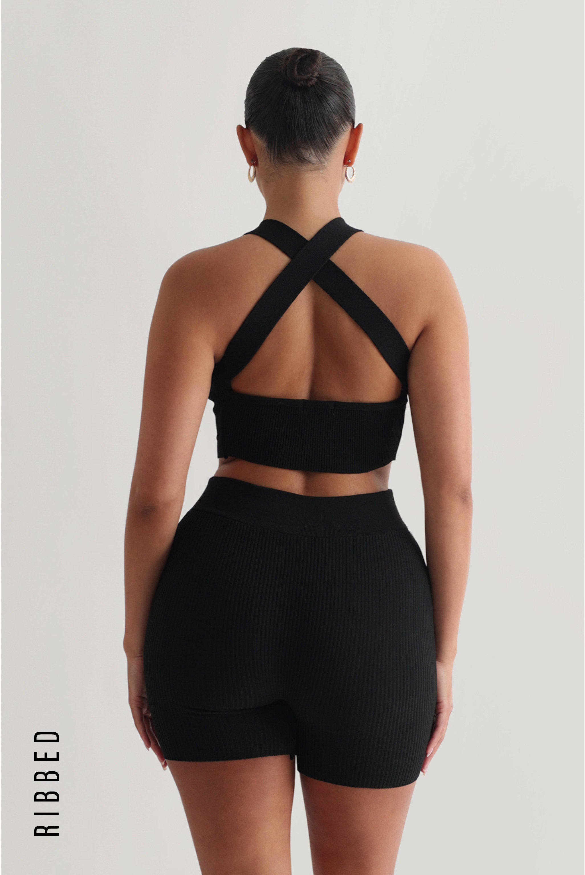 Core Two Piece Ribbed Short Set Black