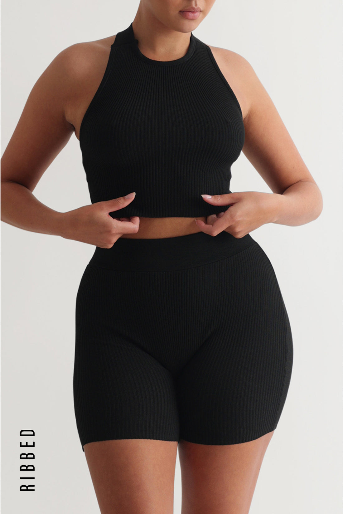 Core Two Piece Ribbed Short Set - Black