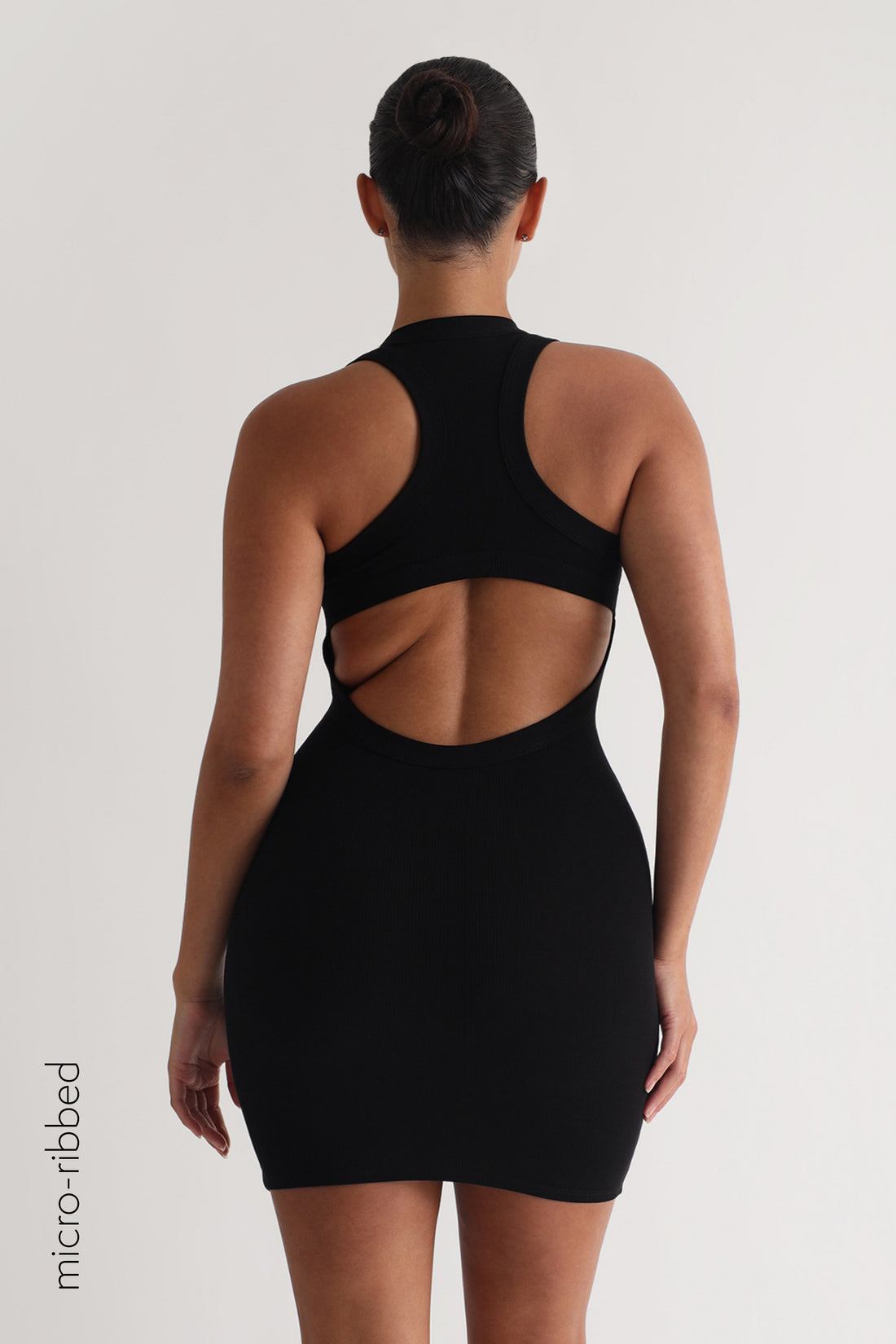 T-Shape Micro-Ribbed Mini Dress - Black