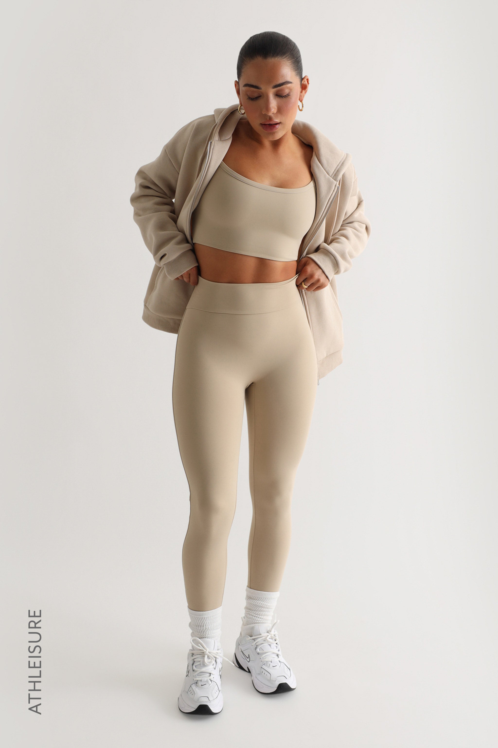 High Waisted Athleisure Leggings - Beige – My Outfit Online