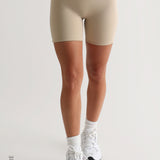 High Waisted Athleisure Shorts 6" - Beige