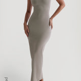 Sleeveless Turtleneck Form-Ribbed Maxi Dress - Quiet sage