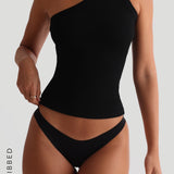 Form-Ribbed One-Shoulder Open-Back Top - Black