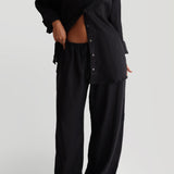 The Oversized Linen Button-Down Top - Black