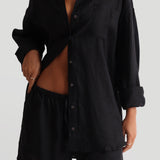 The Oversized Linen Button-Down Top - Black
