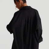 The Oversized Linen Button-Down Top - Black