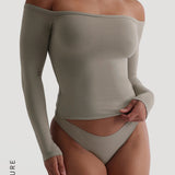 Off The Shoulder Banded Long Sleeve T-Shirt - Quiet Sage