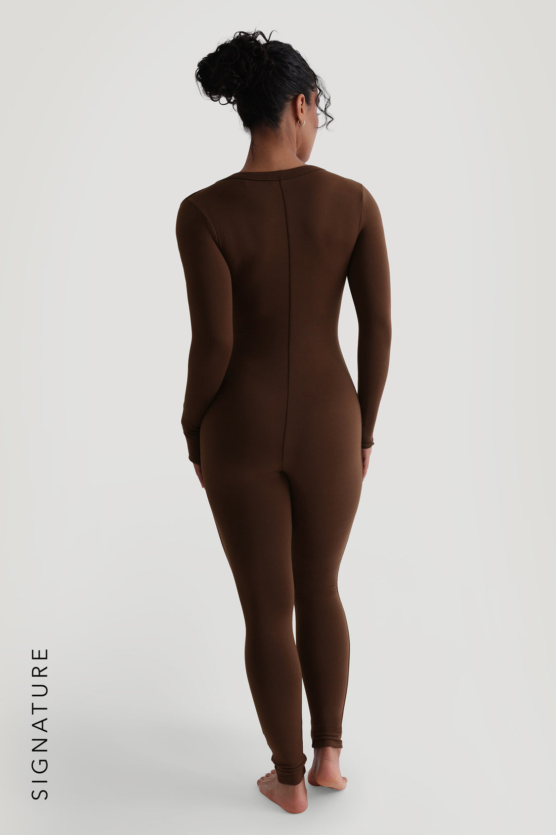 U-Shape Long Sleeve Jumpsuit - Cocoa