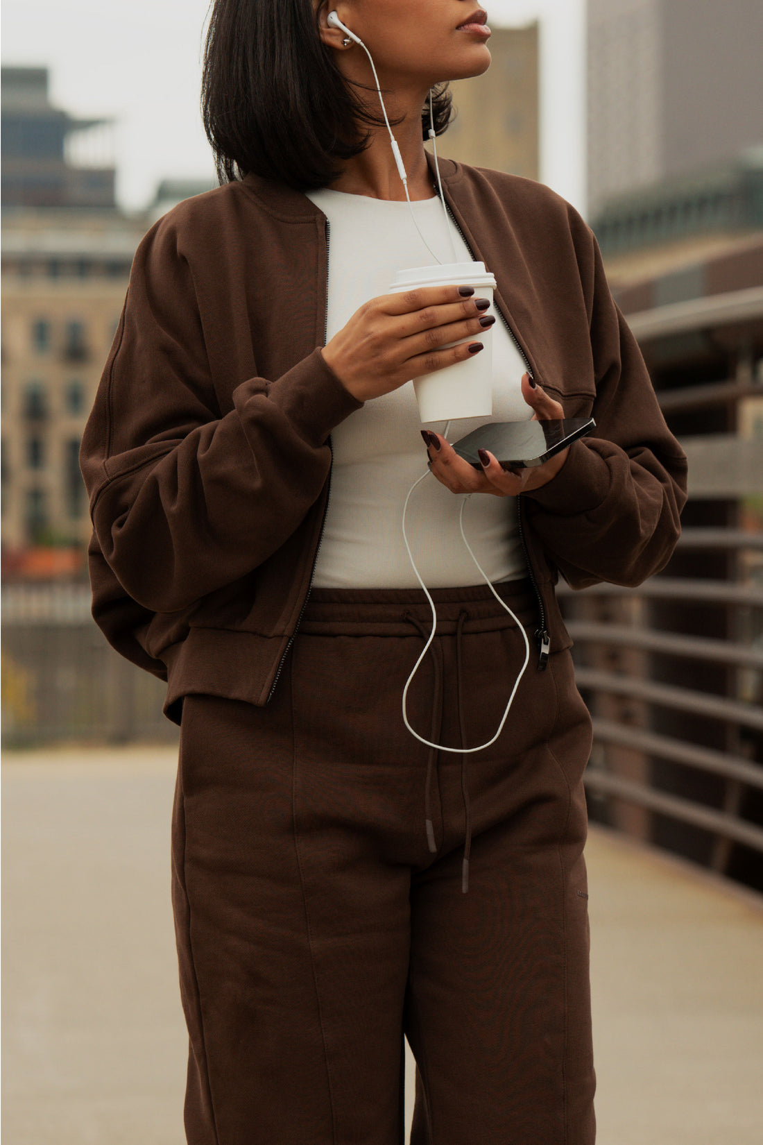 Oversized Bomber Fit Jacket - Cocoa