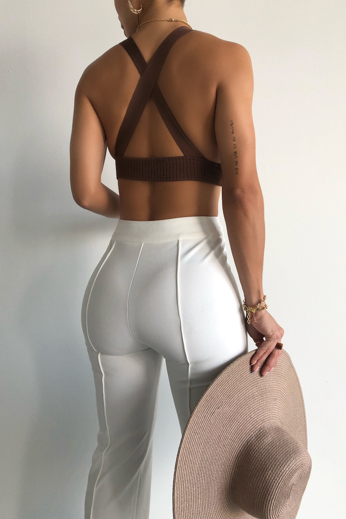 Cross Back Crop Top - Brown