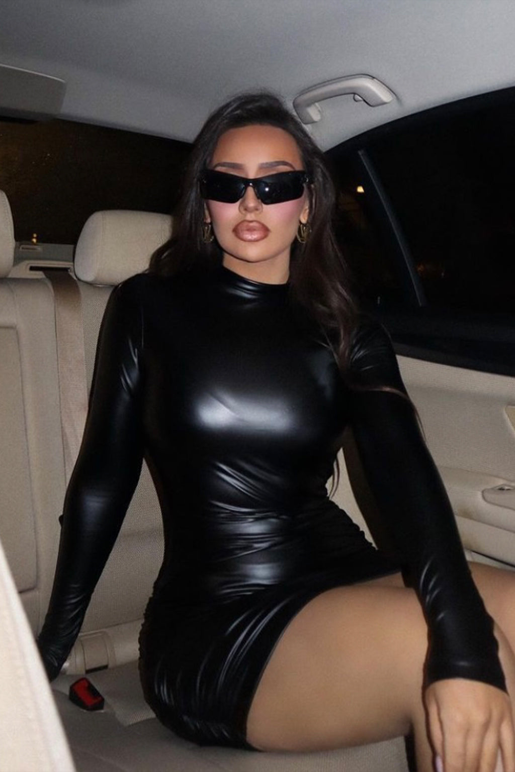 Nina Vegan Leather Mini Dress - Black