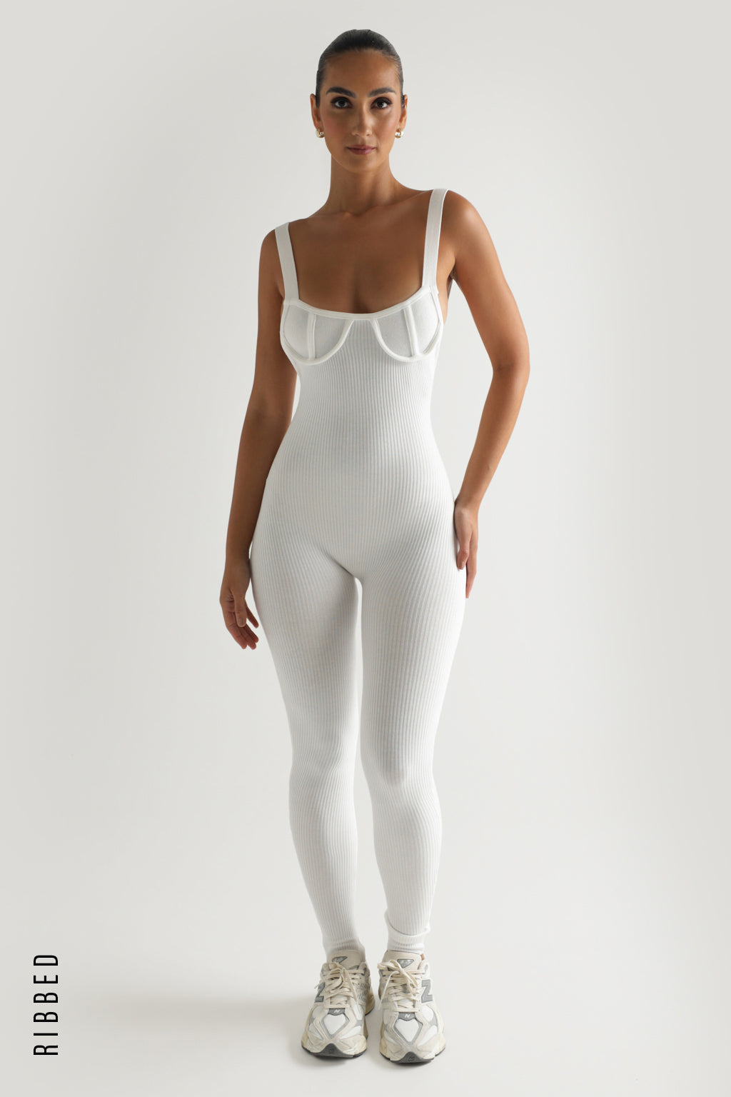 Devoted Ribbed Jumpsuit - White