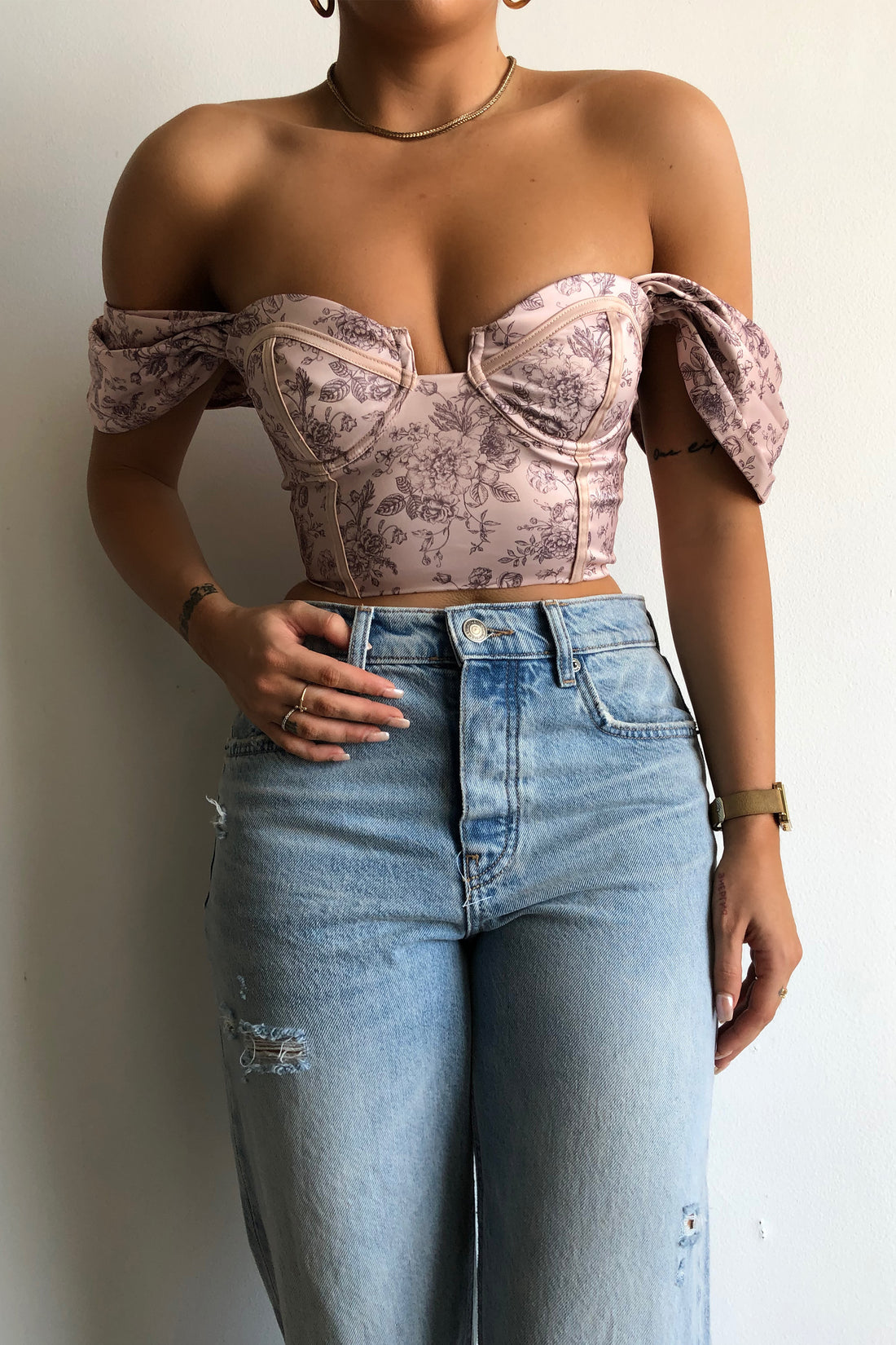 Off The Shoulder Corset Top- Floral Print Pink – My Outfit Online