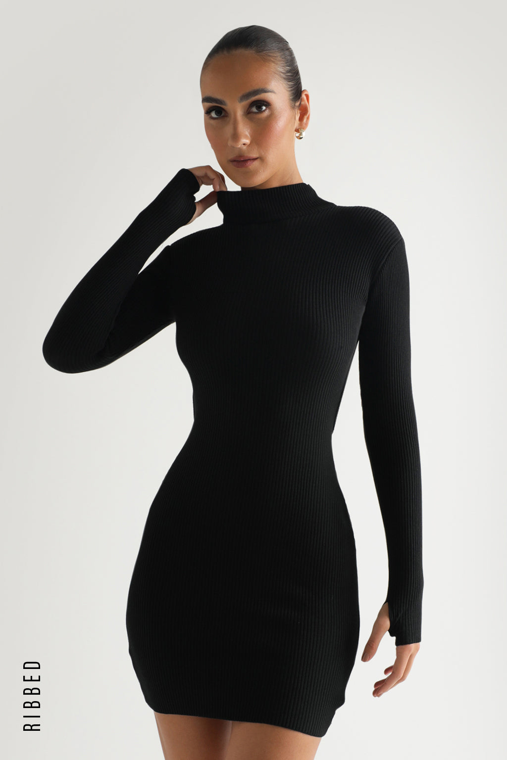 Black ribbed 2024 mini dress