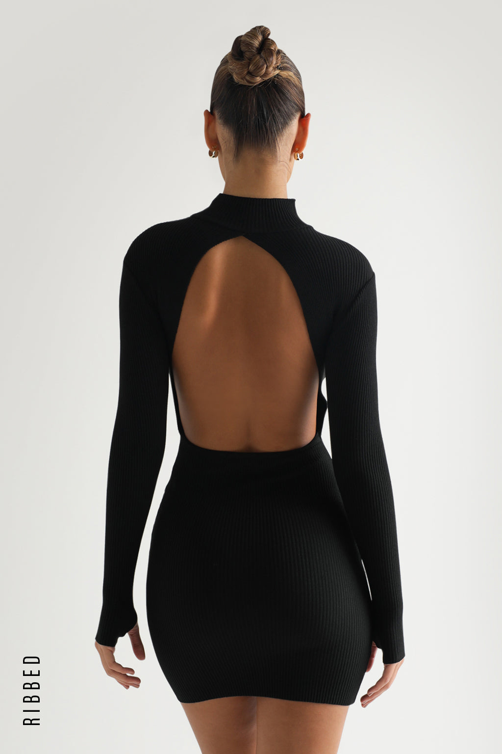 Kendall Ribbed Mini Dress - Black