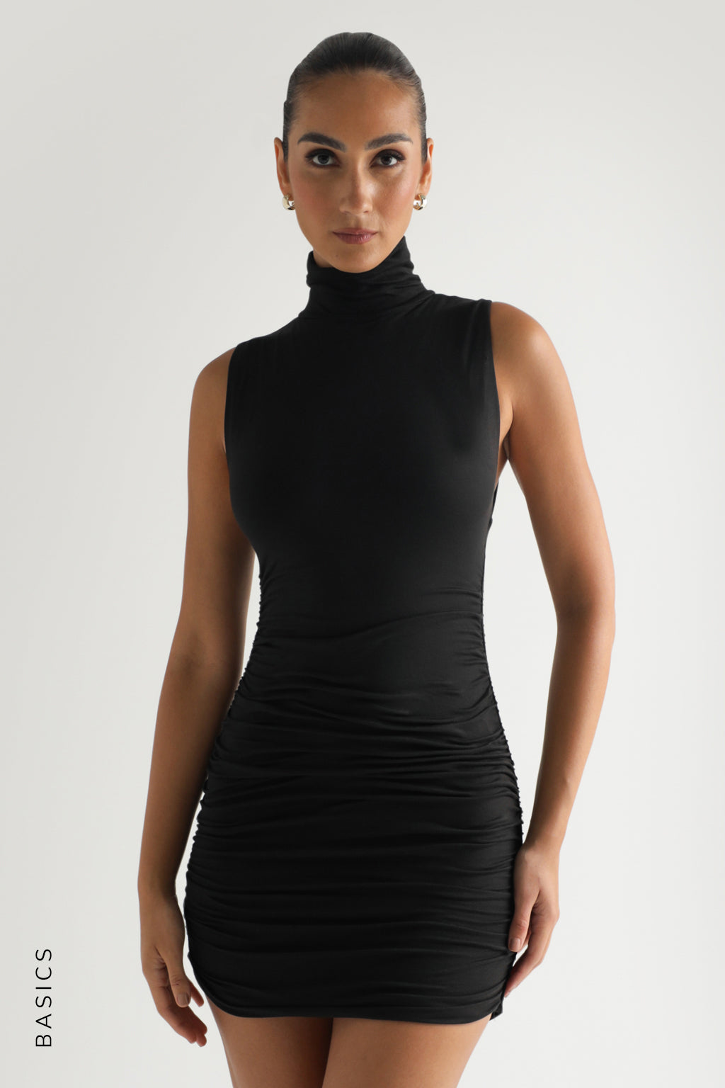 Luba Turtleneck Ruched Mini Dress - Black