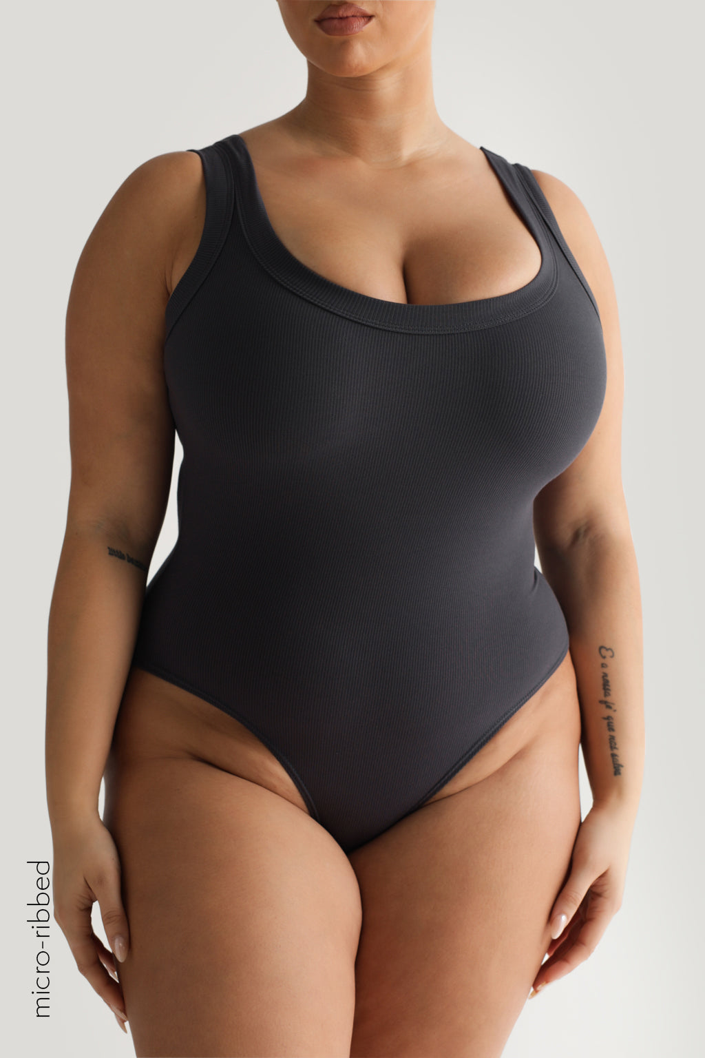 Scooped Micro-Ribbed Bodysuit - Charcoal