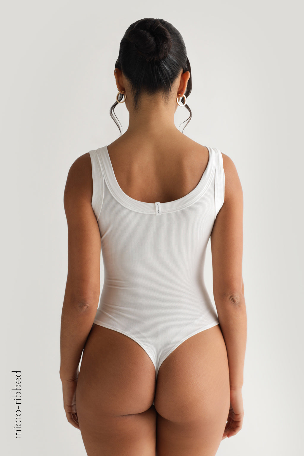 Ribbed Thong Bodysuit - White - Ladies