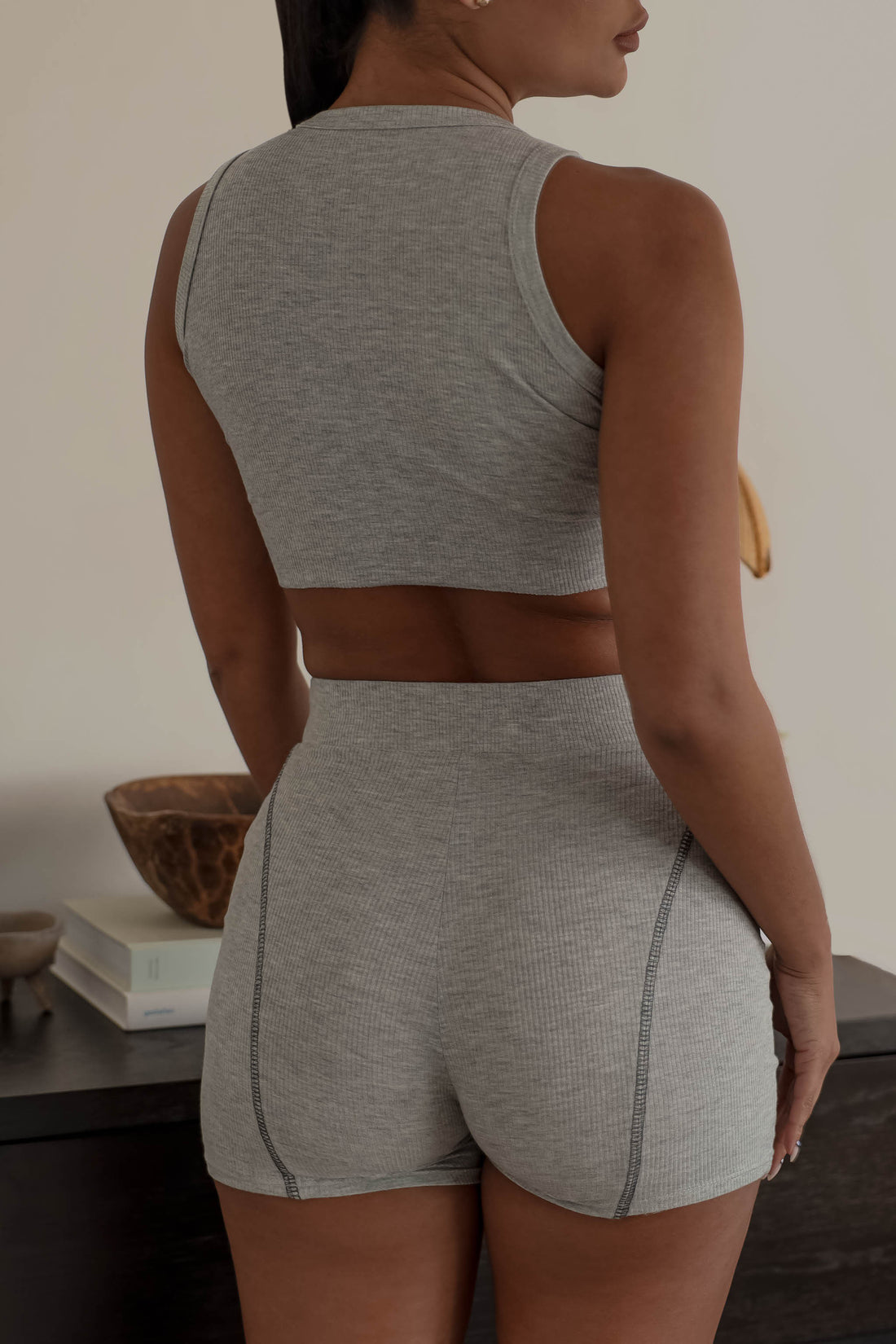 Essence Cotton Crop Top  -  Dark Gray