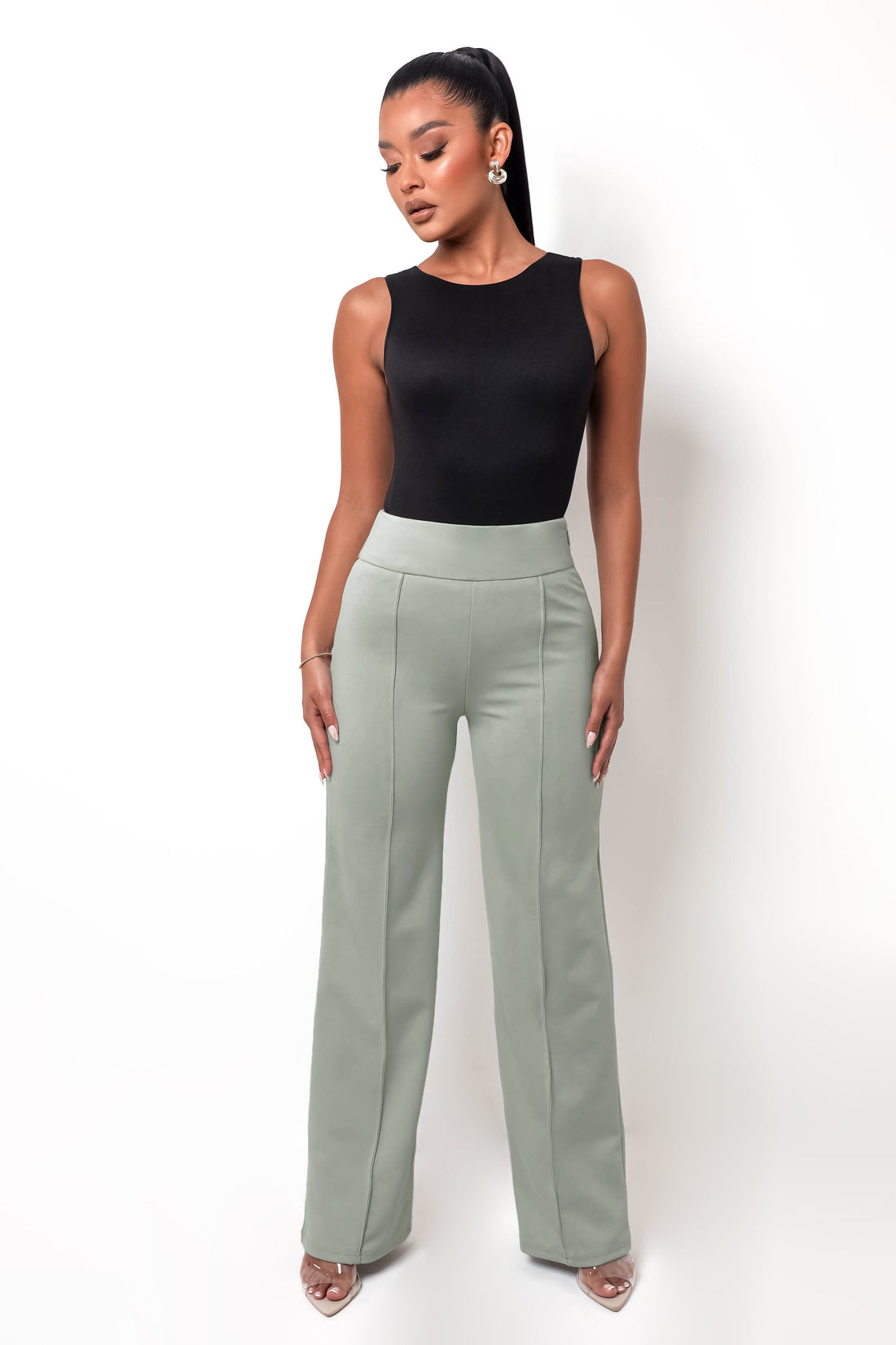 Classic Wide Leg Trousers - Sage