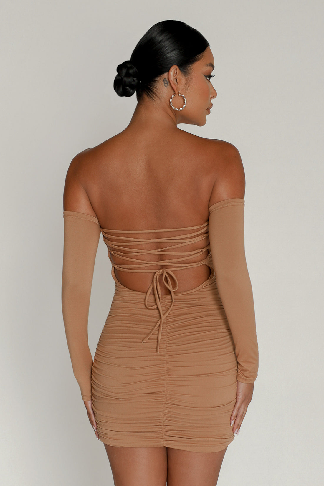 Thalia Ruched Mini Dress - Hazelnut