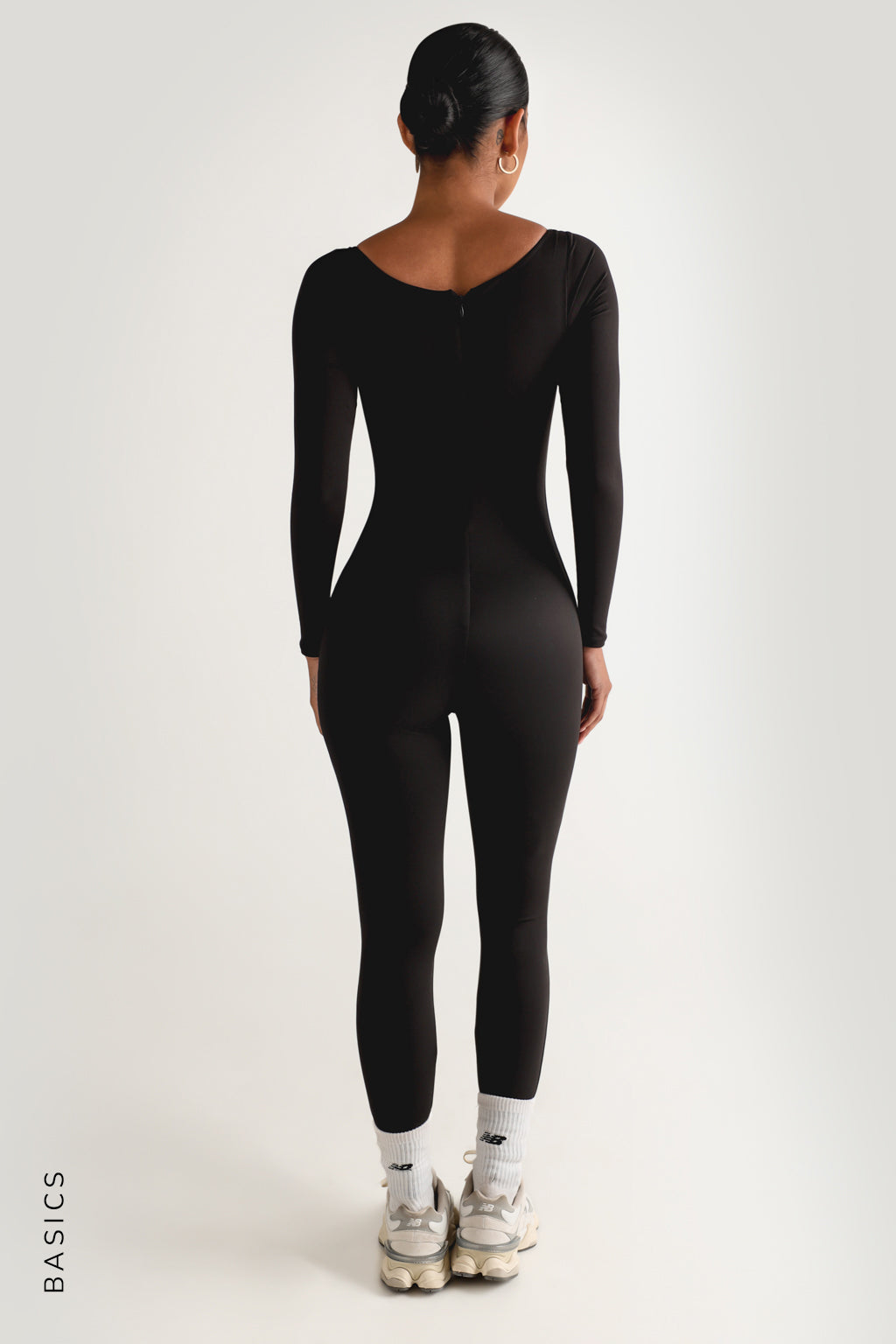 Round Neck Long Sleeve Jumpsuit - Black
