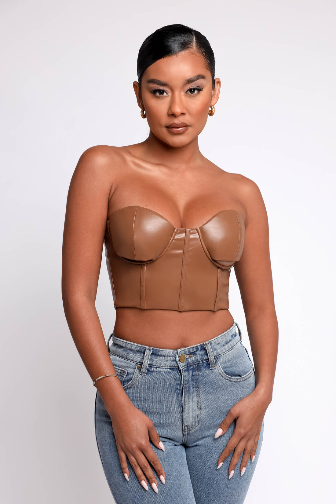 Amanda Vegan Leather Corset Top - Brown – My Outfit Online