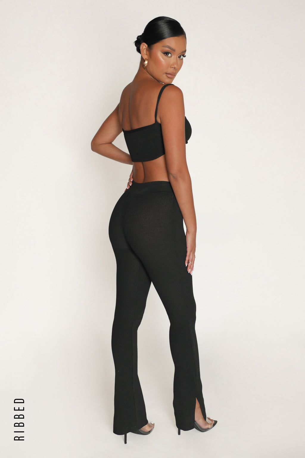 Never Too Much Two Piece Ribbed Pant Set - Black