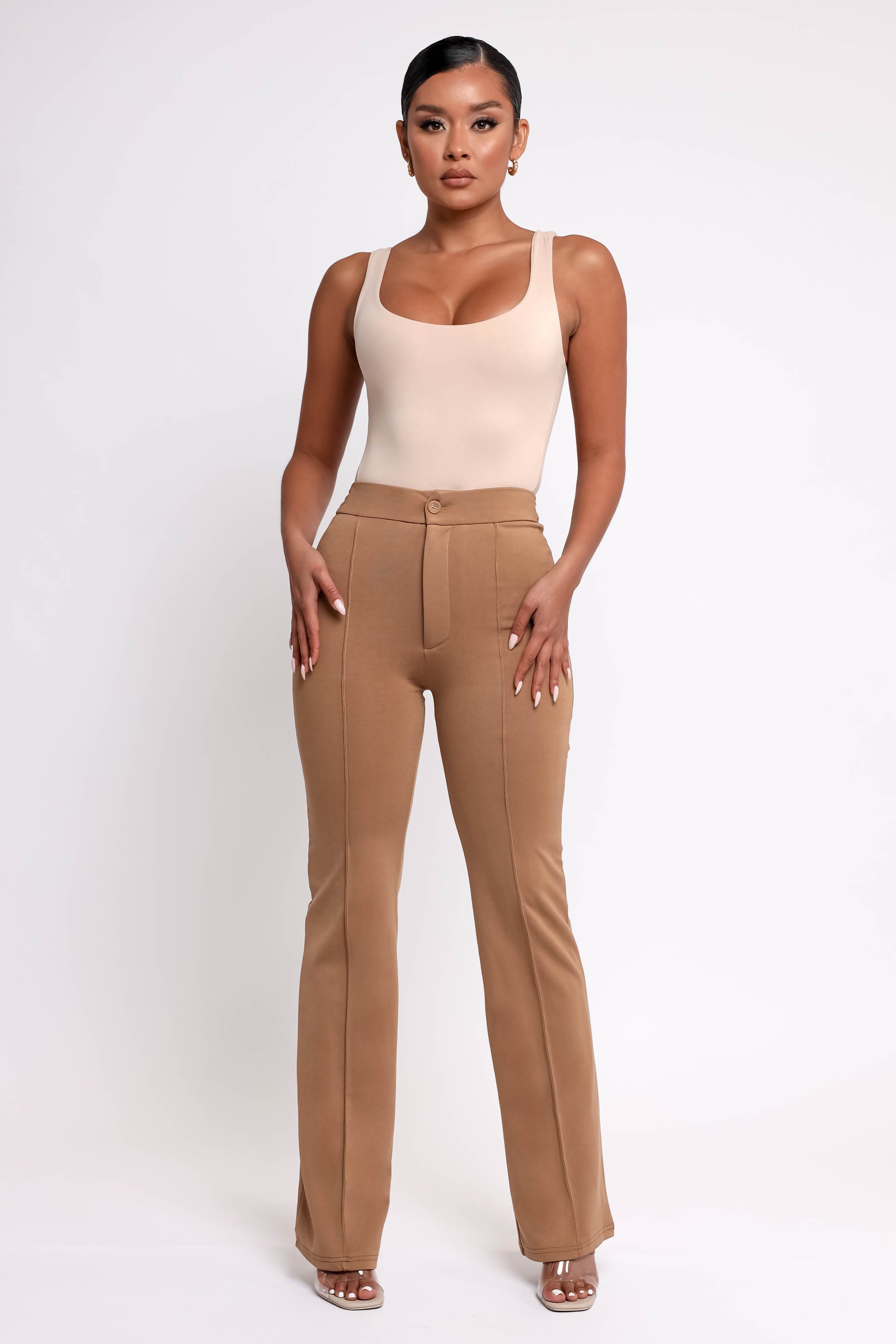 ELOQUII Women Brown Tan Faux Leather Flare Pants Size 22 Office Trousers  Plus | eBay